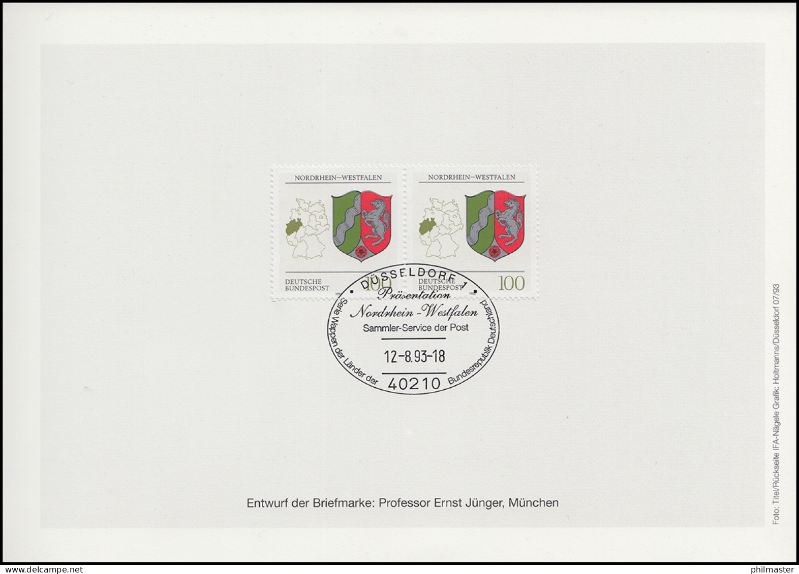 Klappkarte Wir In Nordrhein-Westfalen Wappen Der Länder ESSt DÜSSELDORF 12.8.93 - Autres & Non Classés