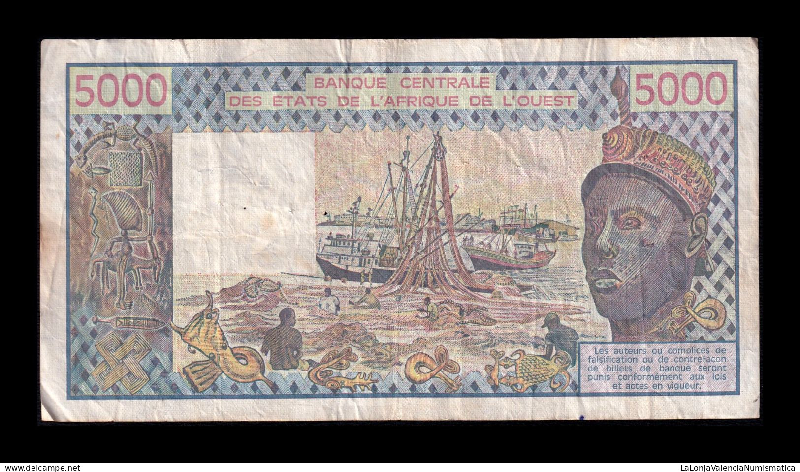 West African St. Senegal 5000 Francs 1992 Pick 708Kq Bc/Mbc F/Vf - Stati Dell'Africa Occidentale