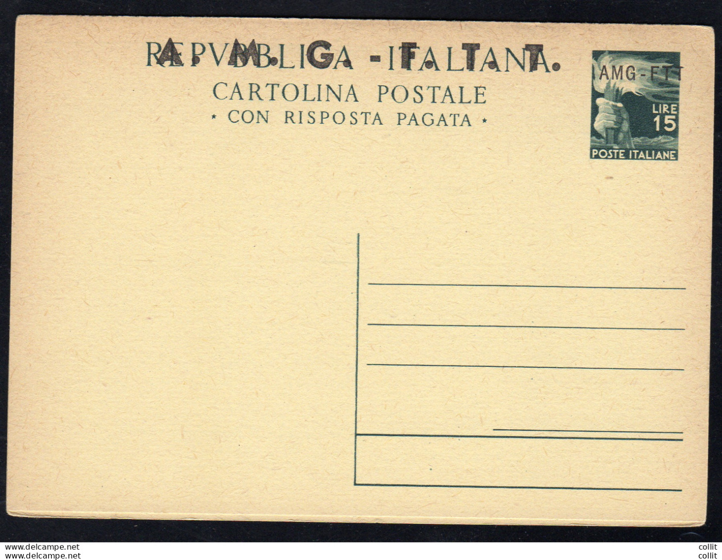 Democratica - Cartolina Postale Lire 15 + 15 - Nuovi