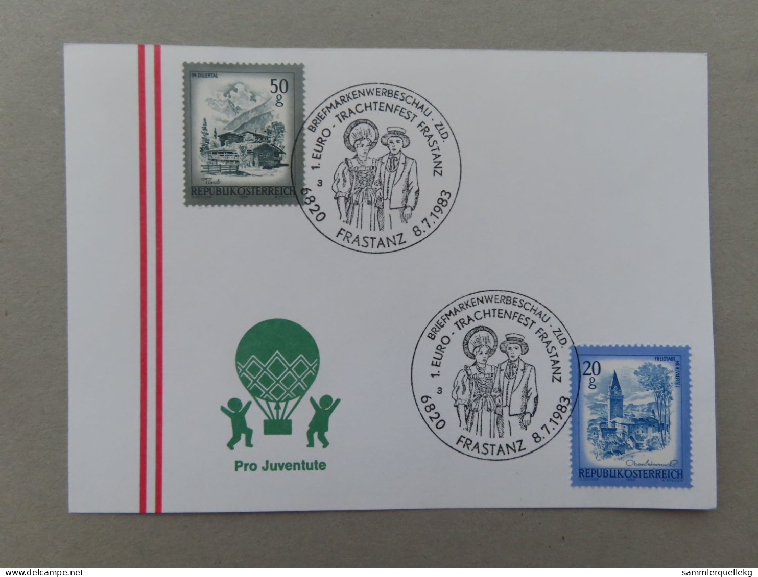 Österreich Pro Juventute - Mit Sonderstempel 8. 7. 1983 Frastanz, 1. Euro. Trachtenfest Frastanz (Nr.1427) - Autres & Non Classés