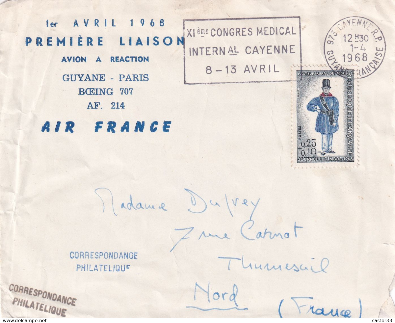 Enveloppe 1ère Liaison Avion à Réaction Guyane Paris - Unclassified