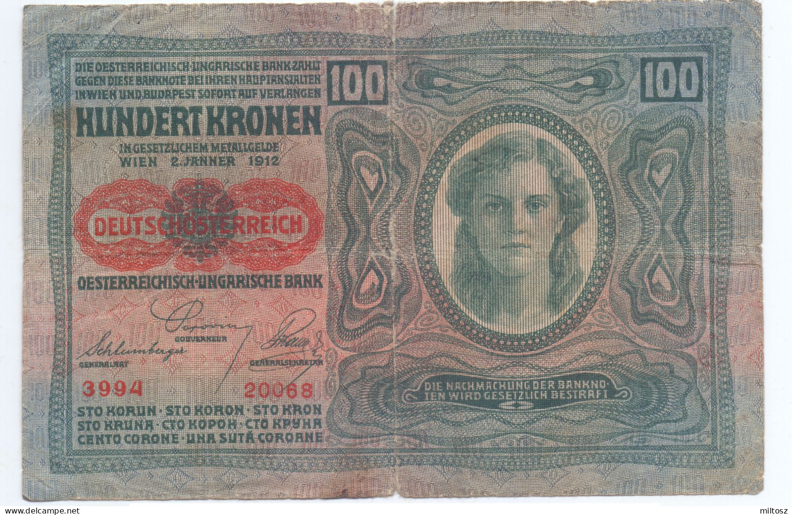 Austria 100 Kronen 1912 (with Stamp) - Autriche