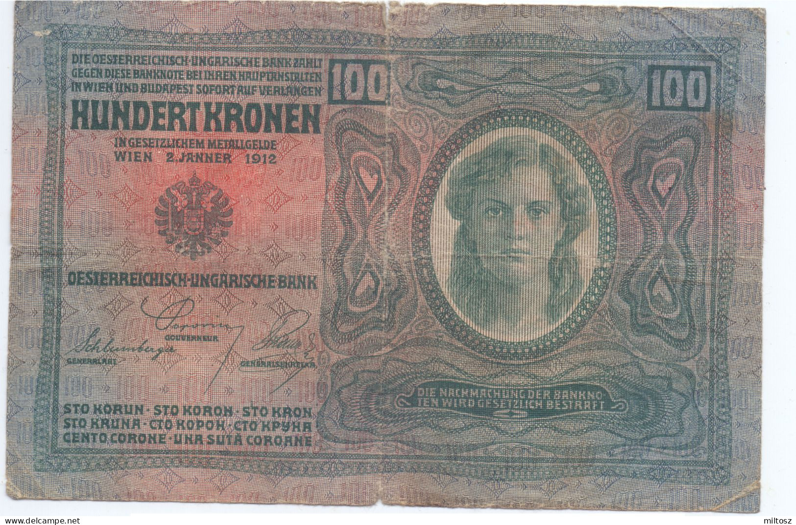 Austria 100 Kronen 1912 (with Stamp) - Oesterreich