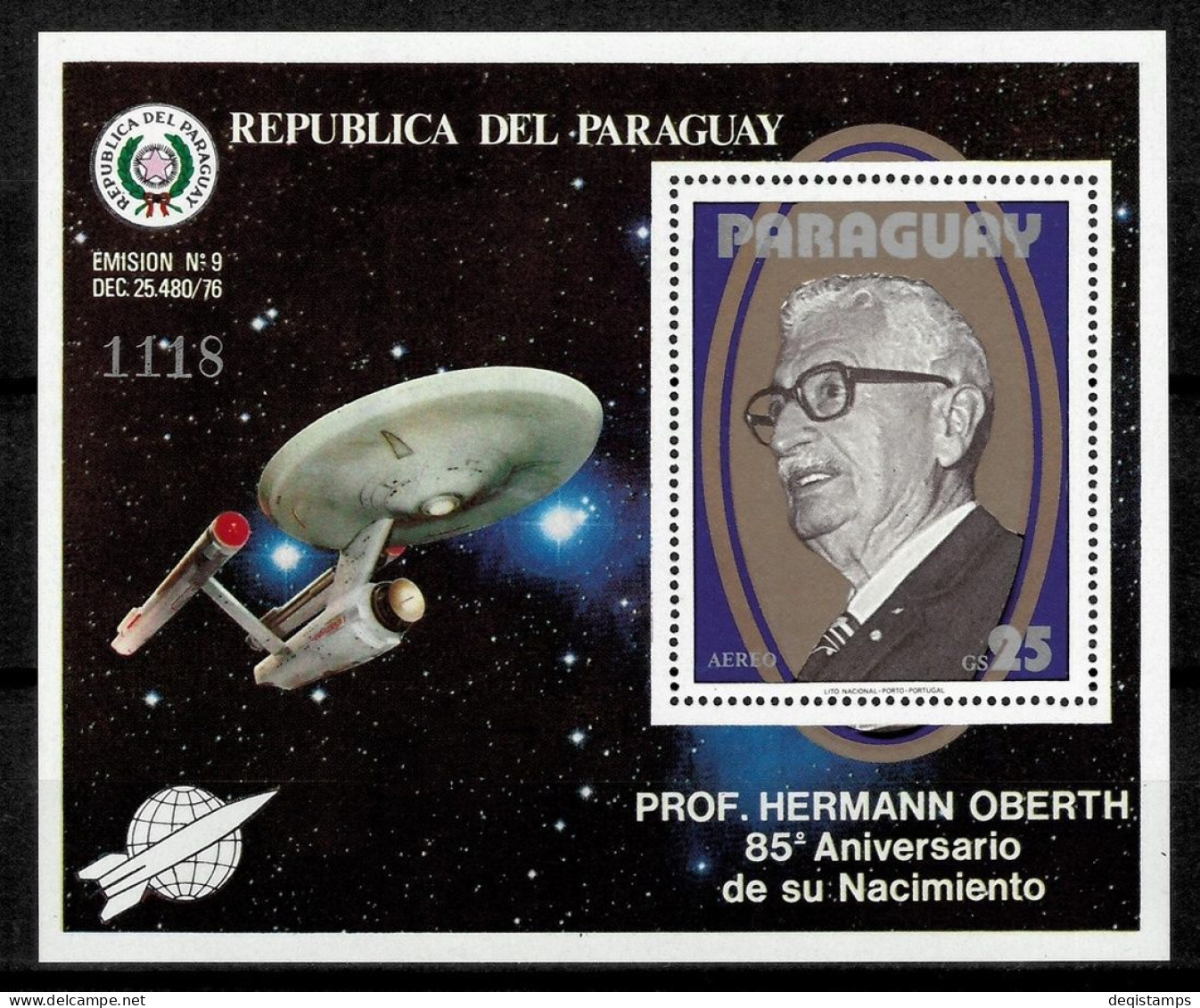 Paraguay Year 1979 Space Hermann Oberth MSS MNH - Paraguay
