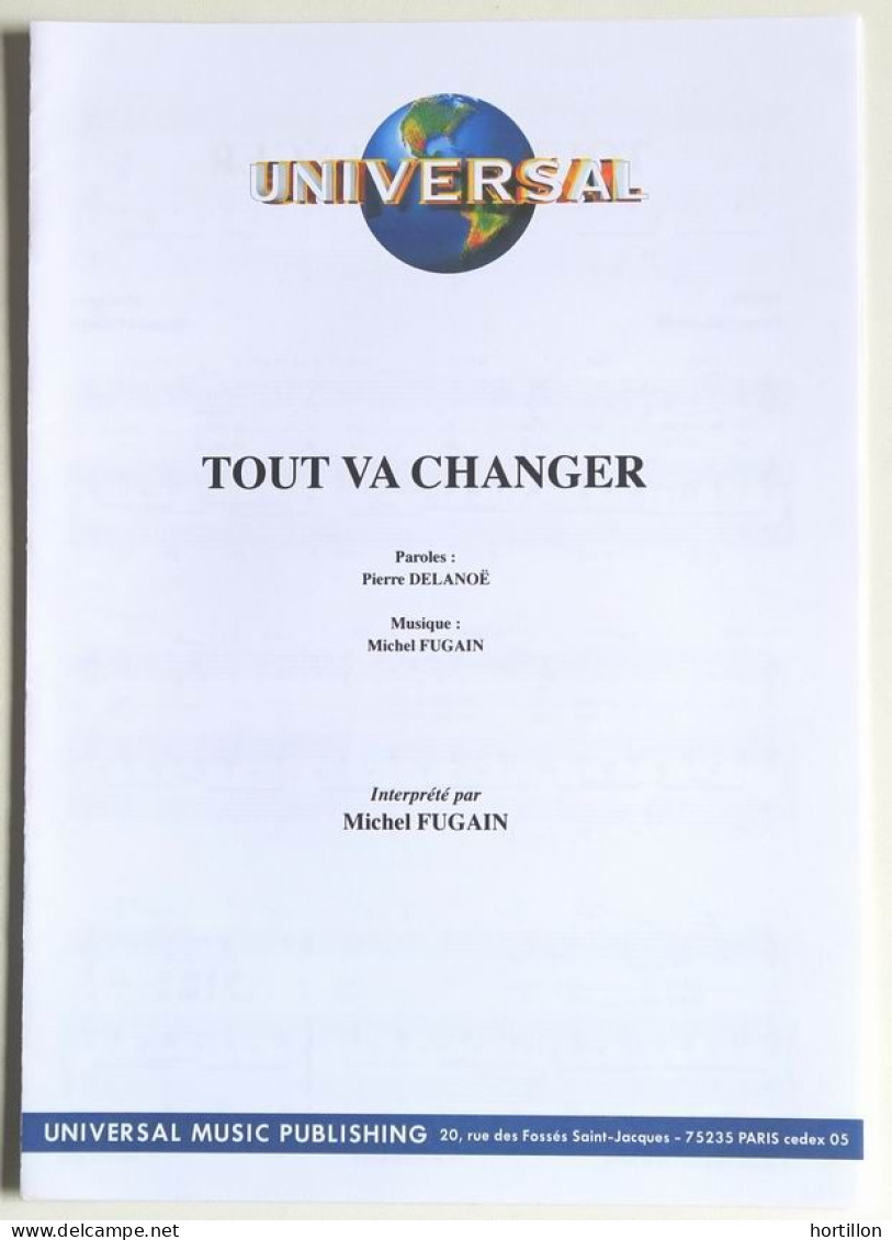 Partition Sheet Music MICHEL FUGAIN : Tout Va Changer - Chansonniers