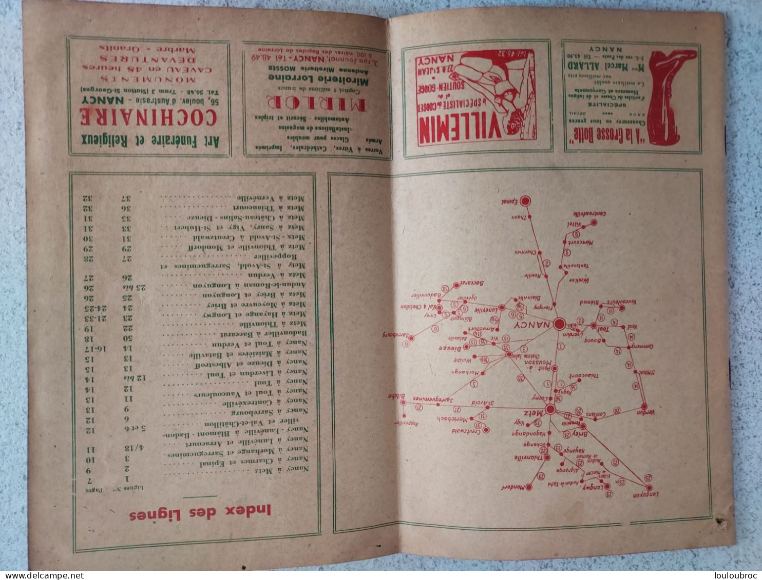 LES RAPIDES DE LORRAINE ETE 1951 HORAIRES DES AUTOBUS LIVRET DE 32 PAGES RESEAUX METZ-NANCY - Europa