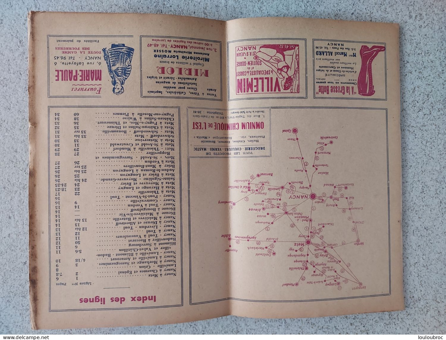 LES RAPIDES DE LORRAINE ETE 1953 HORAIRES DES AUTOBUS LIVRET DE 36 PAGES RESEAUX METZ-NANCY - Europa