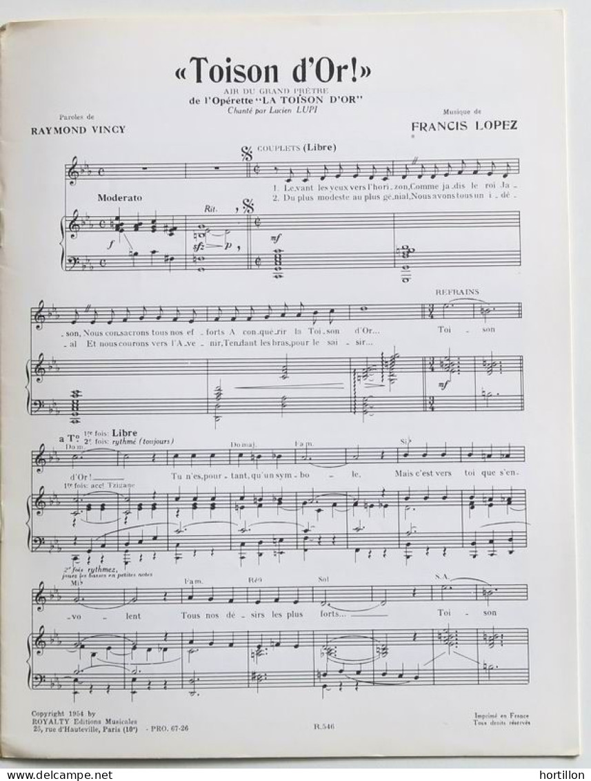 Partition Songbook Sheet Music ANDRE DASSARY - La Toison D'Or * 50's Lopez Vincy - Cancionero