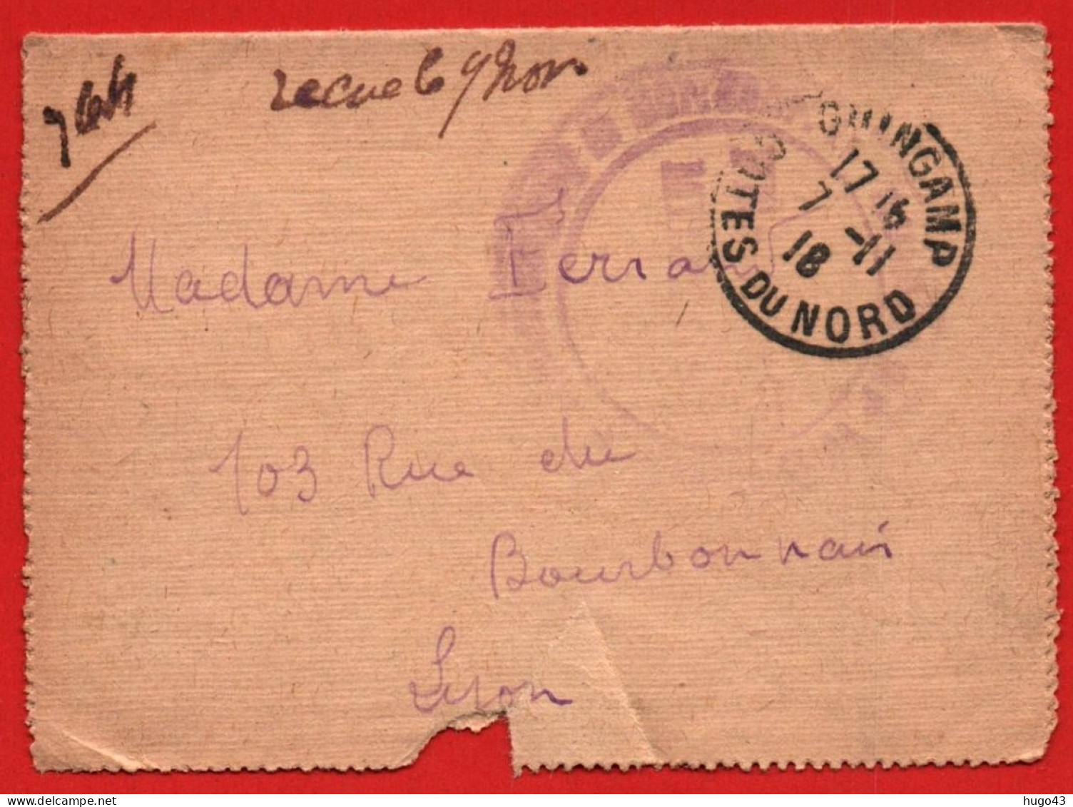 (RECTO / VERSO) LETTRE  MILITAIRE CACHET AMBULANCE 21 A GUINGAMP - LE 7 NOVEMBRE 1918 - Lettres & Documents