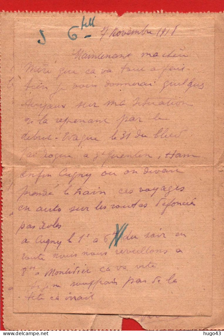 (RECTO / VERSO) LETTRE  MILITAIRE CACHET AMBULANCE 21 A GUINGAMP - LE 7 NOVEMBRE 1918 - Briefe U. Dokumente