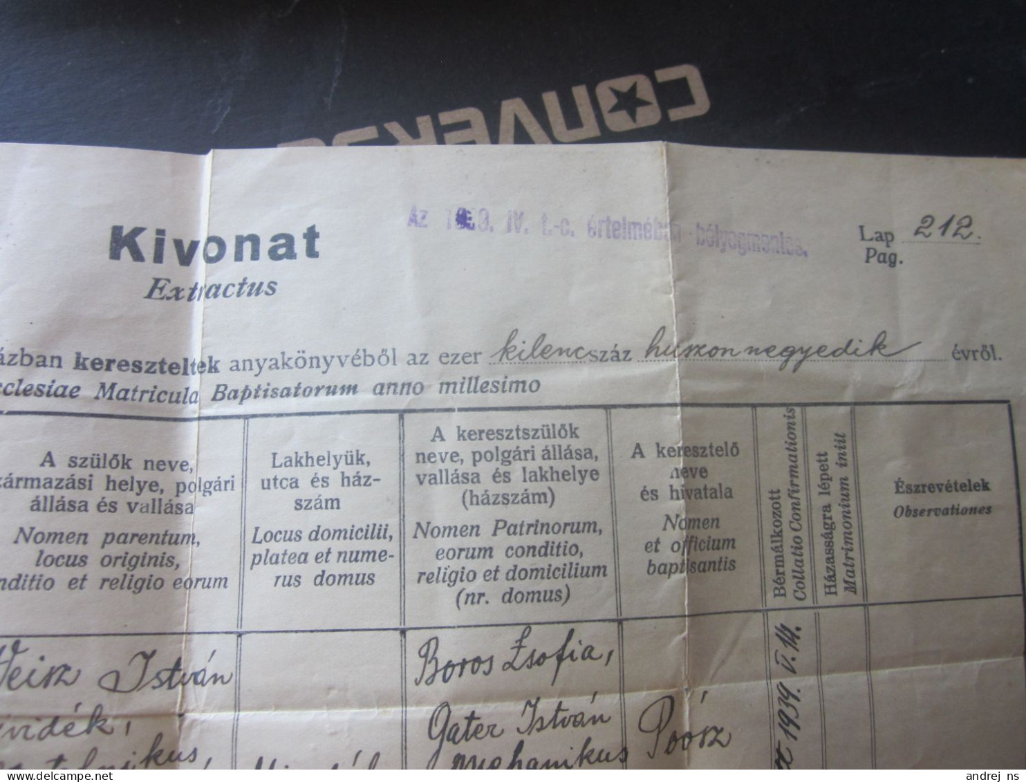 Kivonat Ujvidek Novi Sda 1942 WW2 Belyegmentes Seal  Rom Katolikus Plebania - Other & Unclassified
