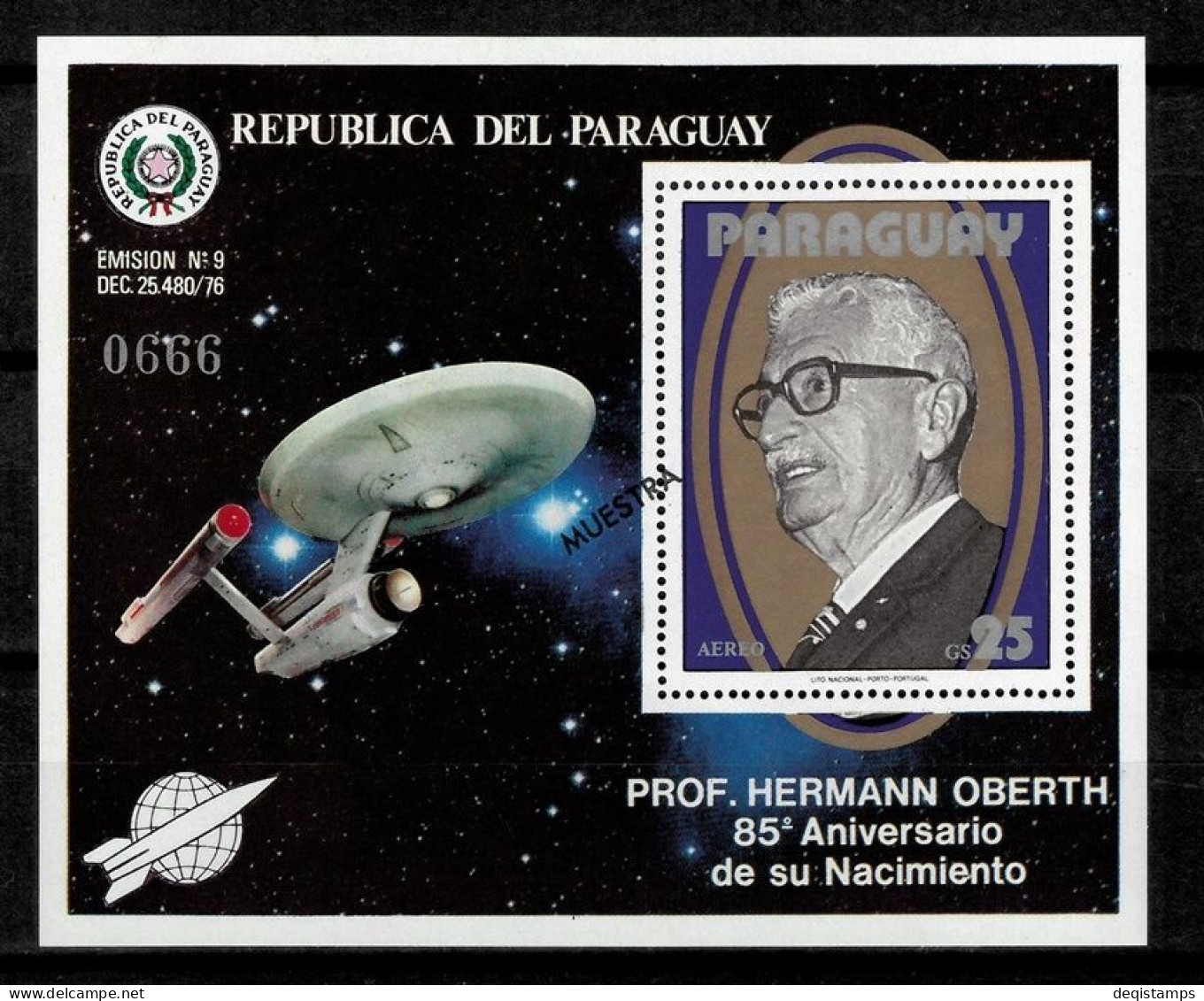 Paraguay Year 1979 Space Hermann Oberth Specimen MSS MNH - Paraguay