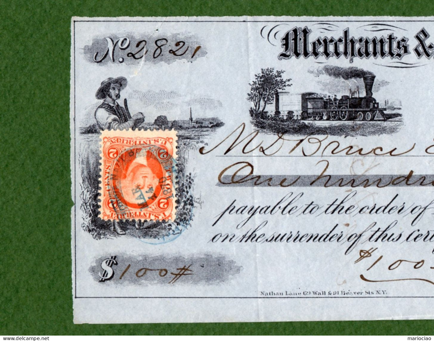 USA Check Merchants & Farmers National Bank ITHACA, New York 1870 VERY RARE ! - Autres & Non Classés