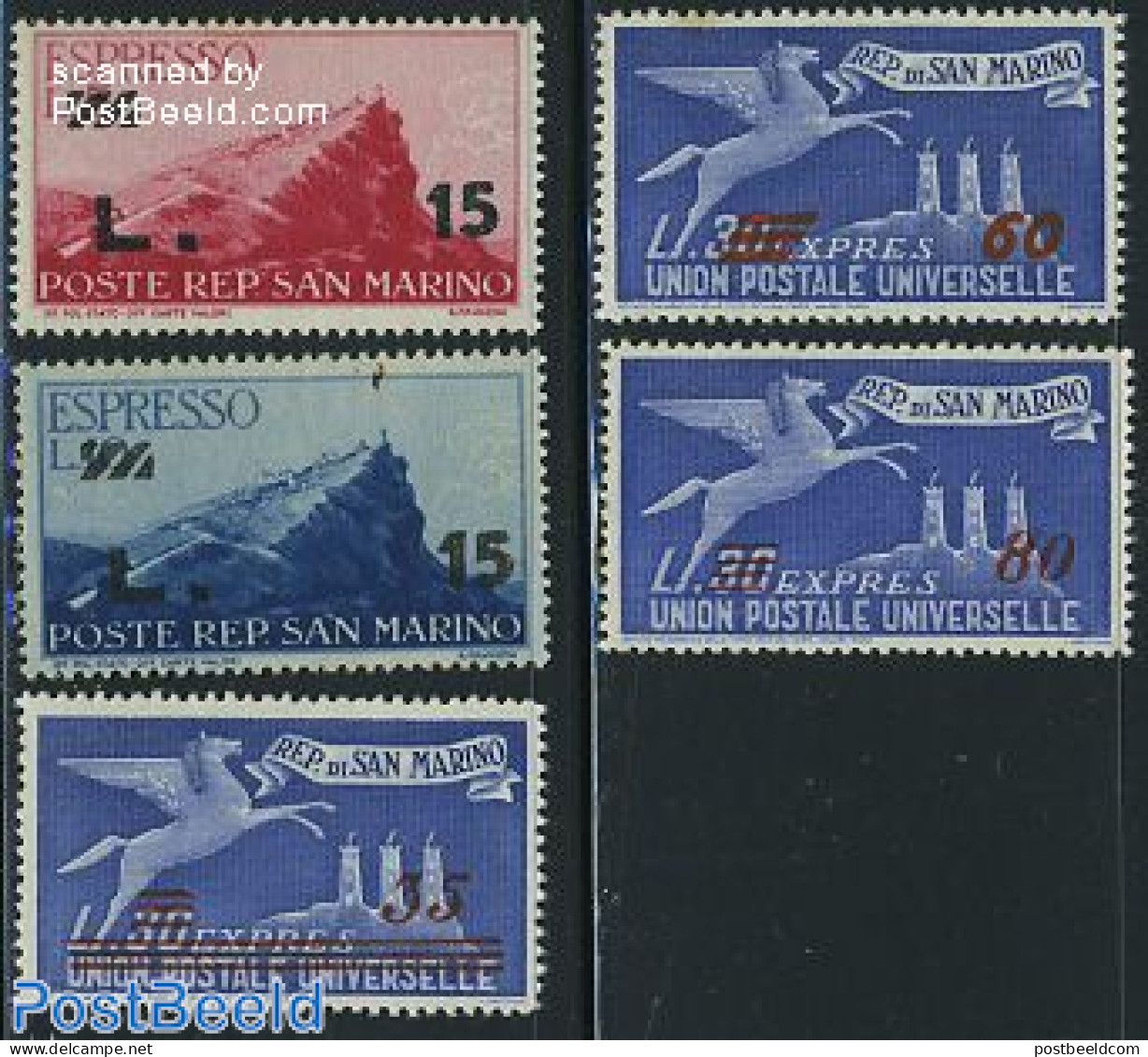 San Marino 1947 Express Mail Overprints 5v, Mint NH - Ungebraucht