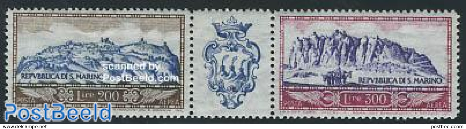 San Marino 1958 Airmail 2v+tab [:T:], Mint NH - Unused Stamps