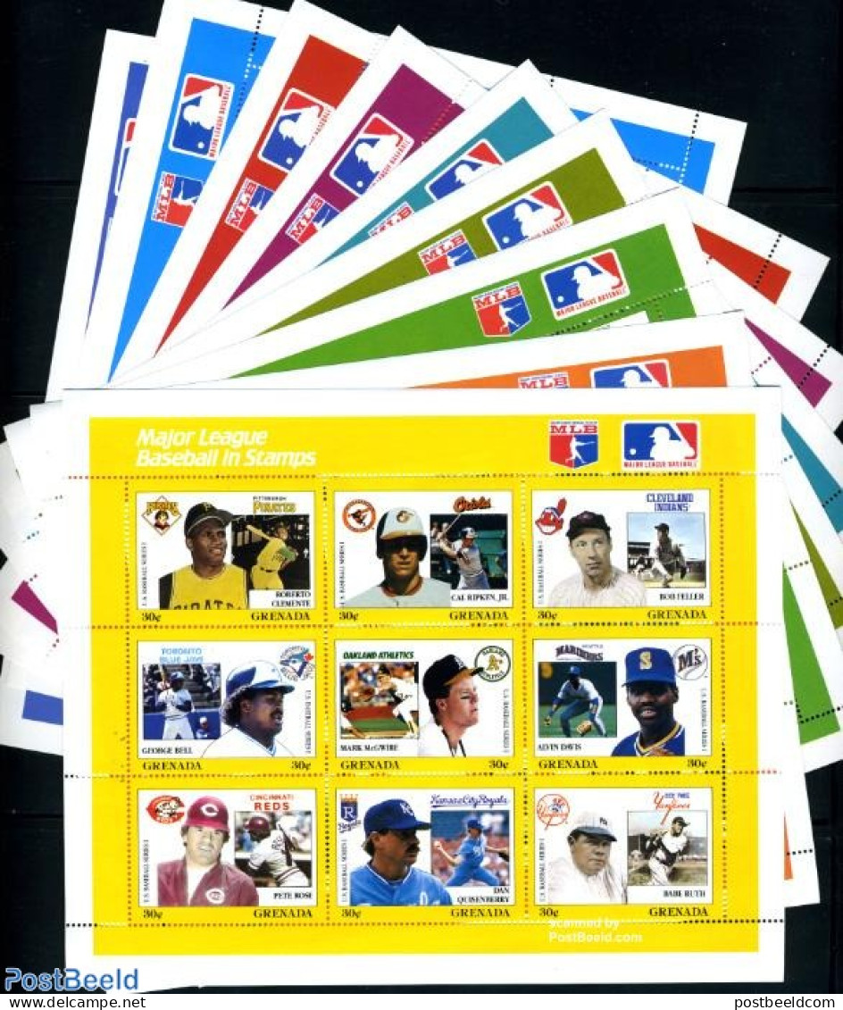 Grenada 1988 Baseball 81v (9 M/s), Mint NH, Sport - Baseball - Sport (other And Mixed) - Honkbal