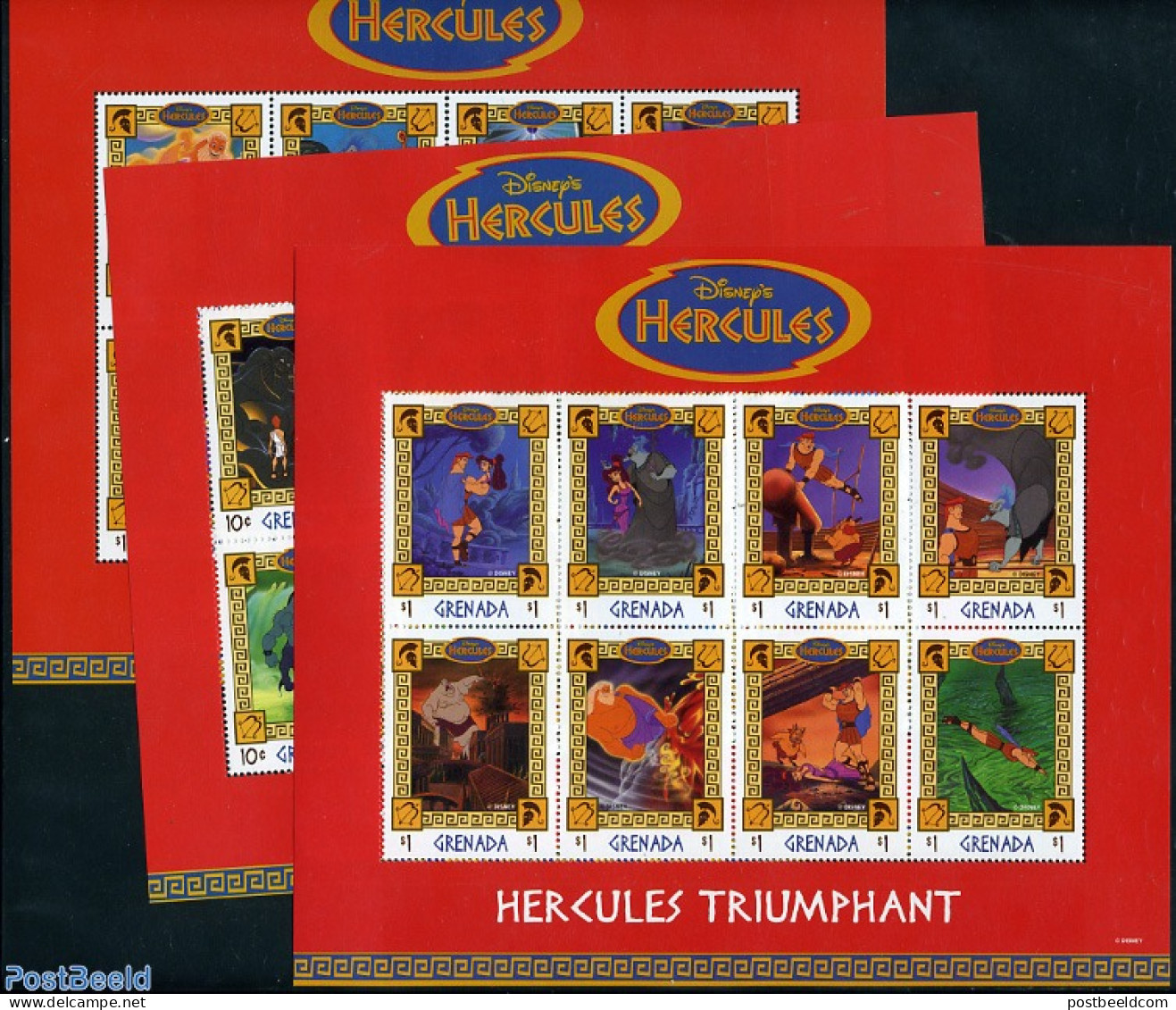 Grenada 1998 Hercules 24v (3 M/s), Mint NH, Art - Disney - Disney