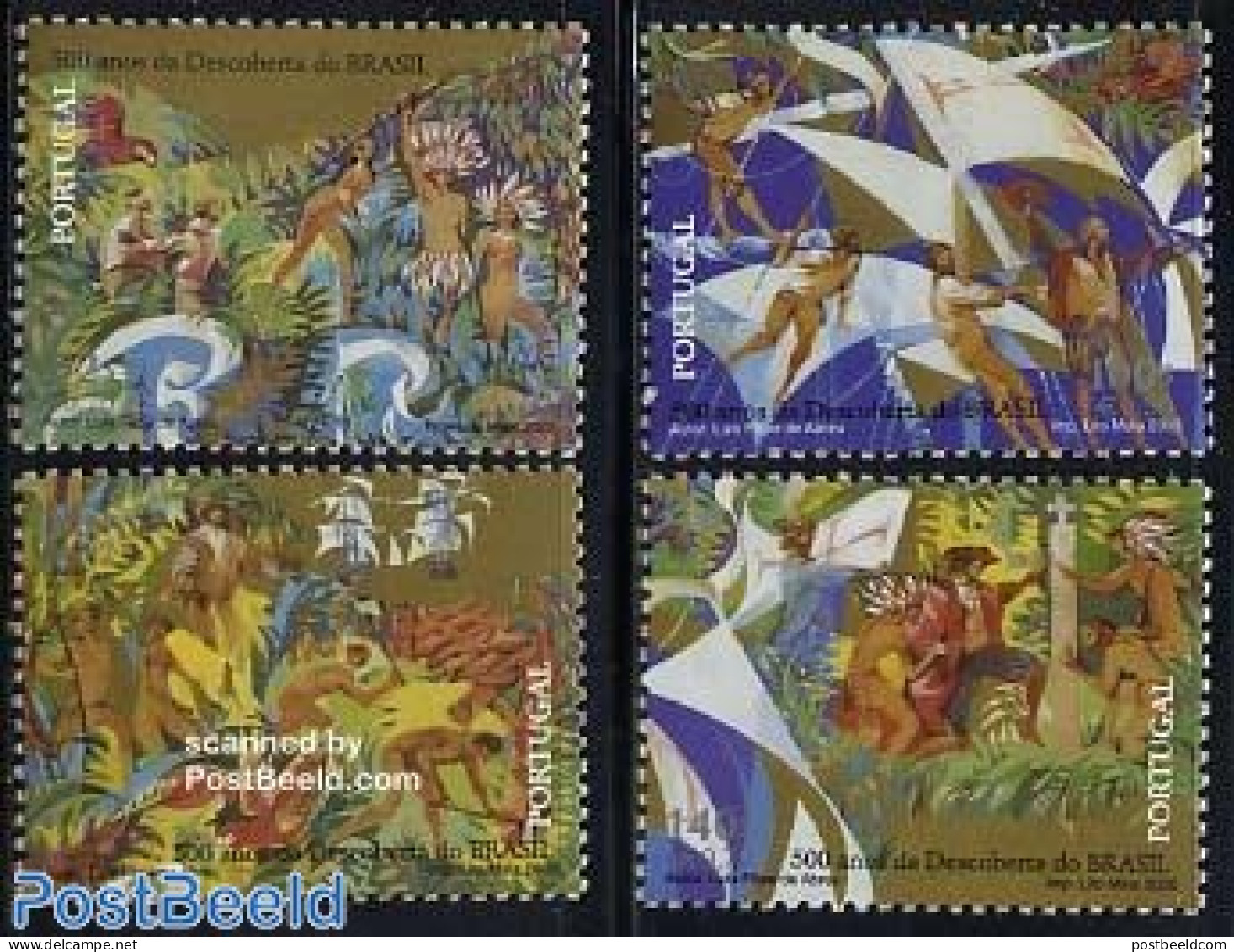 Portugal 2000 Discovery Of Brazil 4v, Joint Issue Brazil, Mint NH, History - Transport - Various - Explorers - Ships A.. - Nuovi