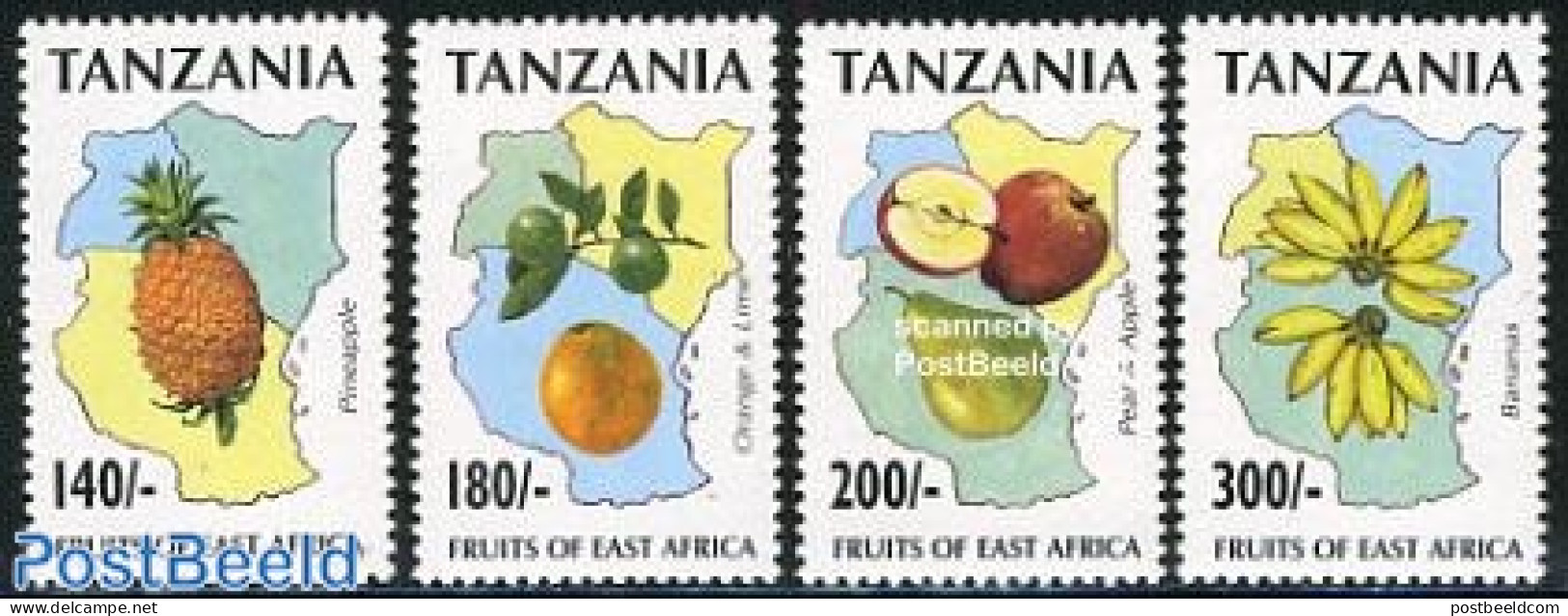 Tanzania 1996 Fruits 4v, Mint NH, Nature - Various - Fruit - Maps - Obst & Früchte