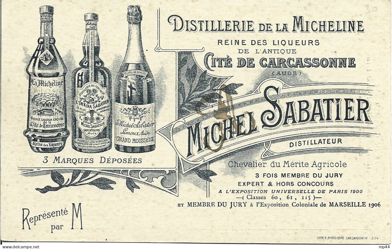 2P1  ---  11  CARCASSONNE  Distillerie De La Micheline -  Michel Sabatier - 1900 – 1949