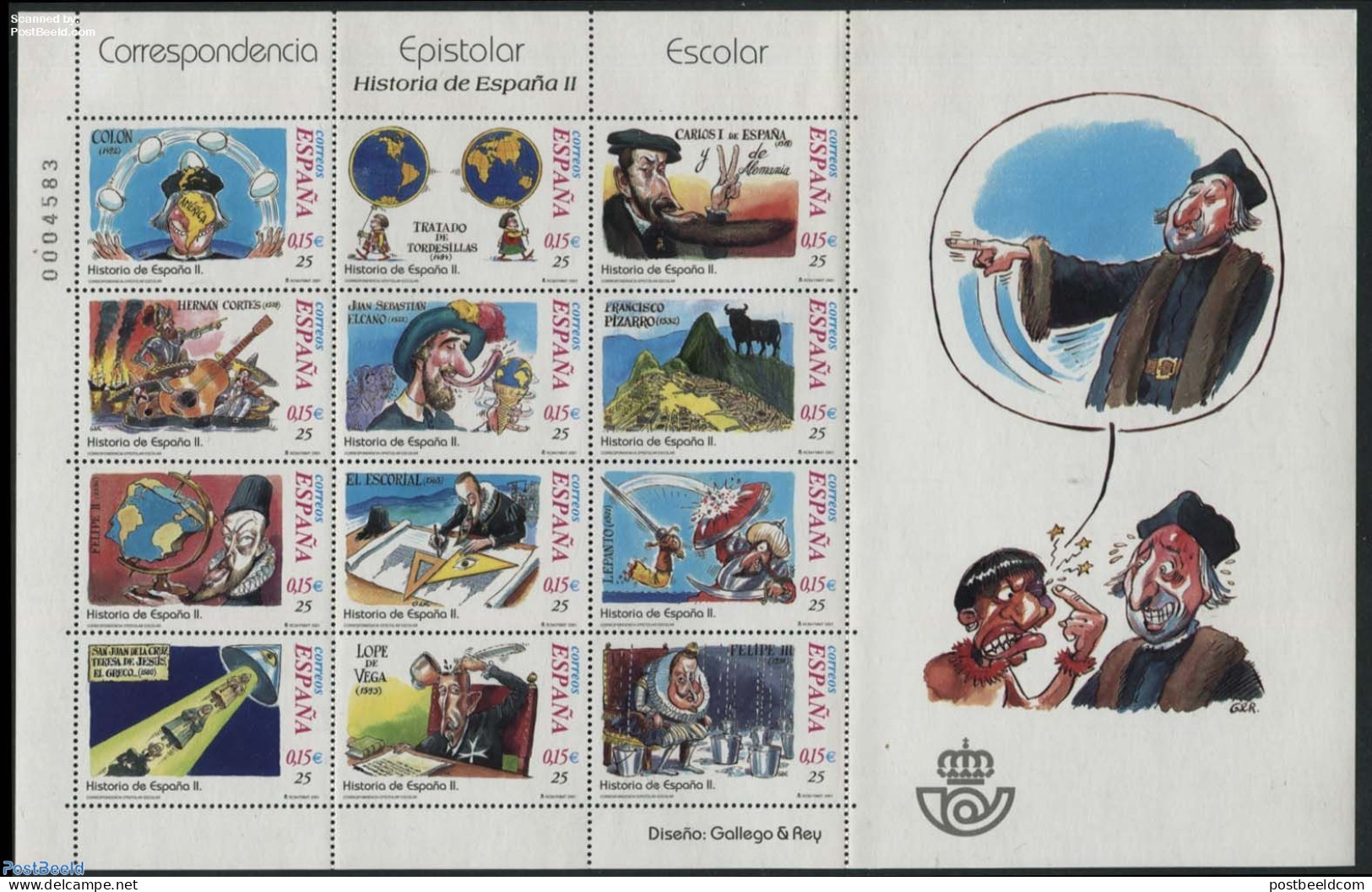 Spain 2001 School Post 12v M/s, Mint NH, History - Nature - Performance Art - Various - Explorers - Kings & Queens (Ro.. - Nuovi