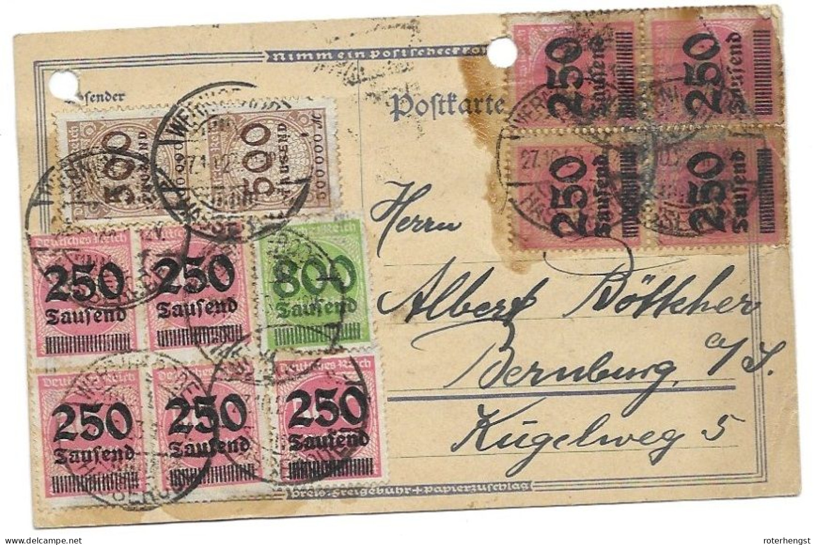 Germany High Inflation Card Wernigerode 27.10.1923 - Brieven En Documenten