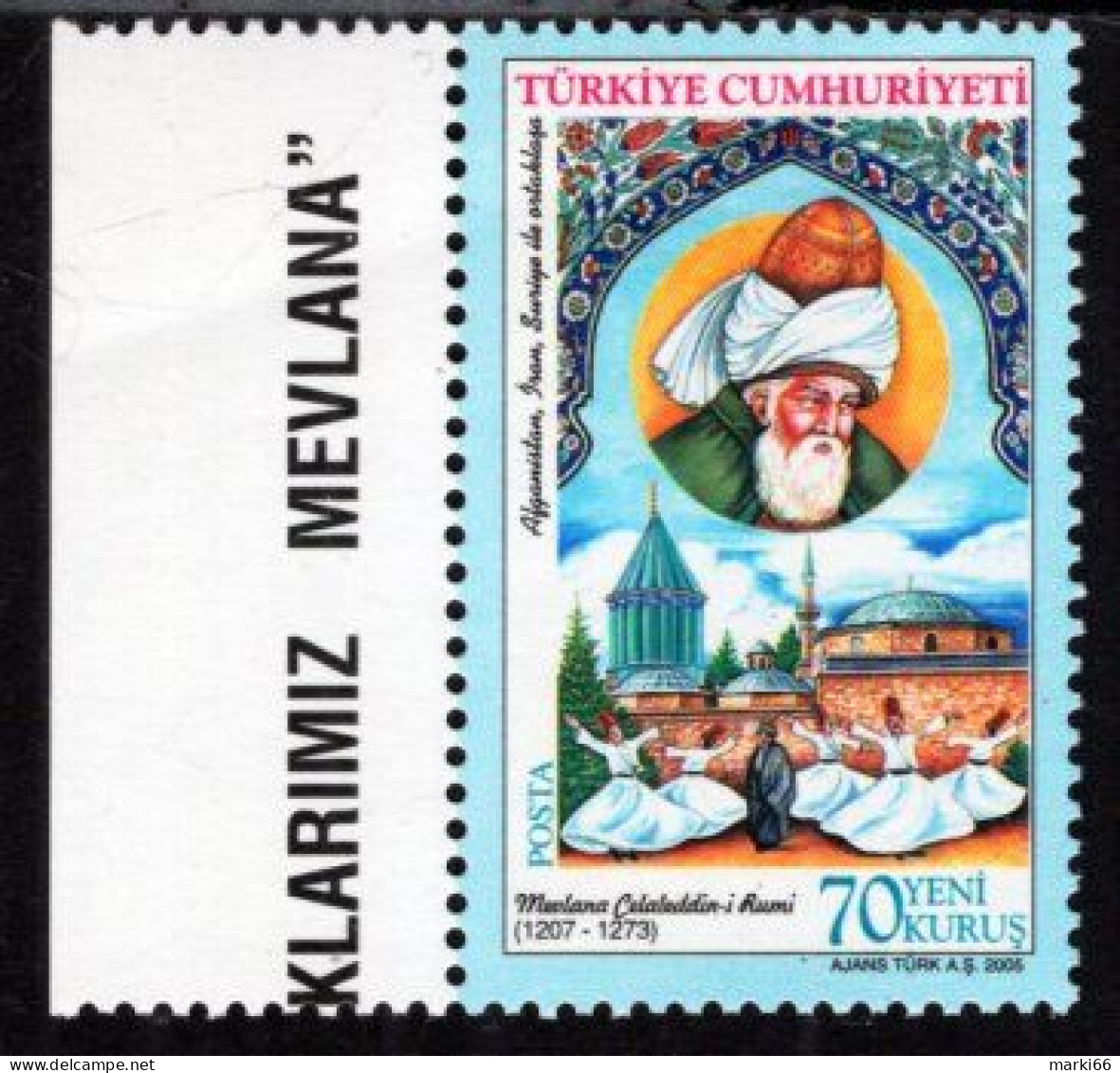 Turkey - 2005 - Cultural Heritage - Mawlana Jalal Eddin - Joint Issue With SY, AF, IR - Mint Stamp - Ungebraucht