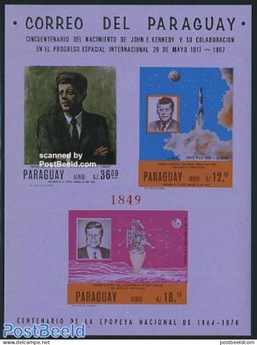 Paraguay 1967 Kennedy, Space S/s, Mint NH, History - Transport - American Presidents - Space Exploration - Paraguay