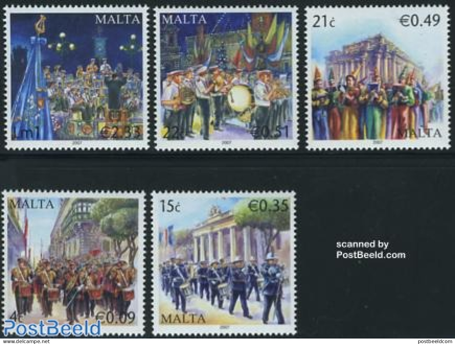 Malta 2007 Bands 5v, Mint NH, Performance Art - Transport - Various - Music - Fire Fighters & Prevention - Folklore - Music