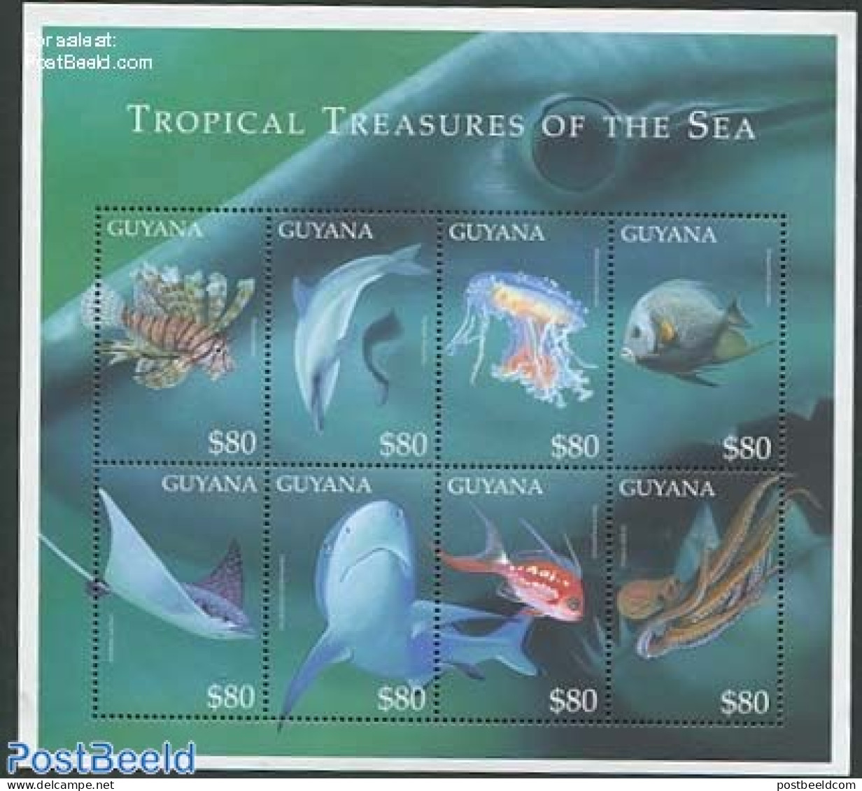 Guyana 2000 Tropical Treasures Of The Sea 8v M/s, Mint NH, Nature - Fish - Fische