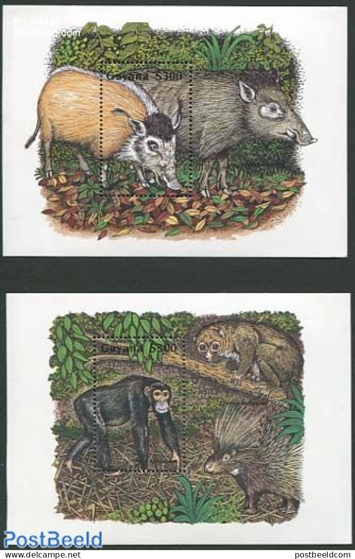 Guyana 1995 African Fauna 2 S/s, Mint NH, Nature - Animals (others & Mixed) - Monkeys - Guyana (1966-...)