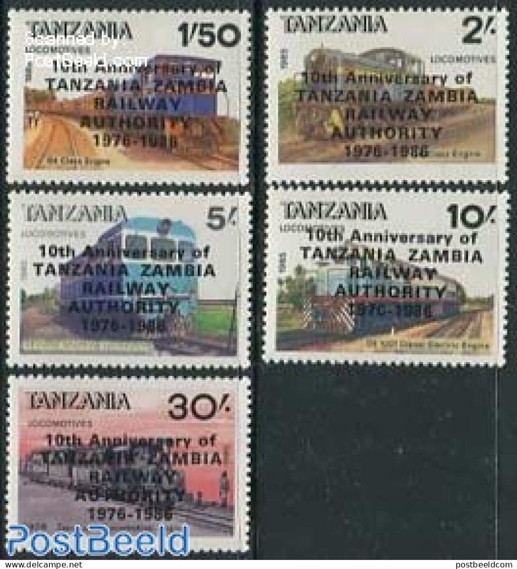 Tanzania 1987 Railways Authoroties 5v Overprints, Mint NH, Transport - Railways - Trenes