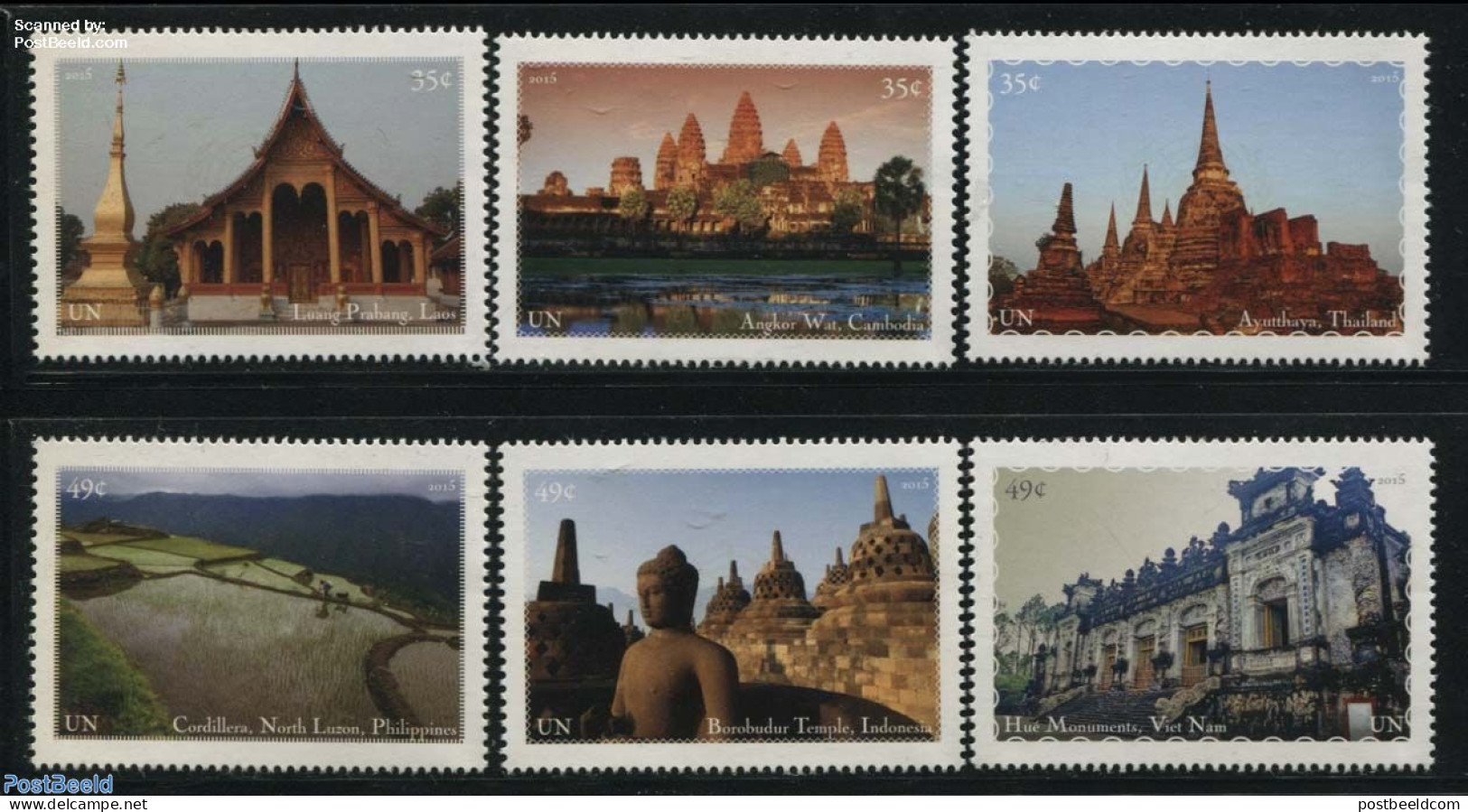 United Nations, New York 2015 World Heritage South East Asia 6v (from Booklet), Mint NH, History - Religion - Various .. - Kerken En Kathedralen