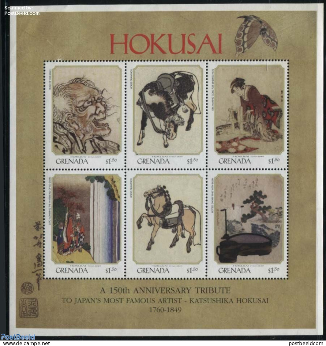 Grenada 1999 Hokusai 6v M/s, Mint NH, Nature - Horses - Art - East Asian Art - Paintings - Other & Unclassified