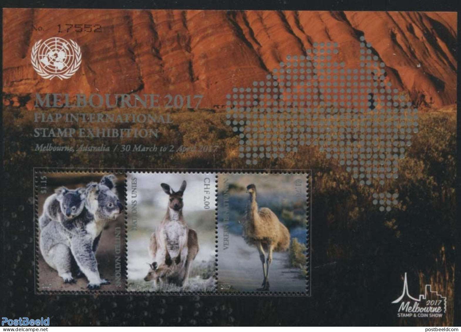 United Nations, Geneva 2017 Melbourne Stamp Show S/s, Joint Issue UN Vienna, New York, Mint NH, Nature - Various - Ani.. - Emissioni Congiunte