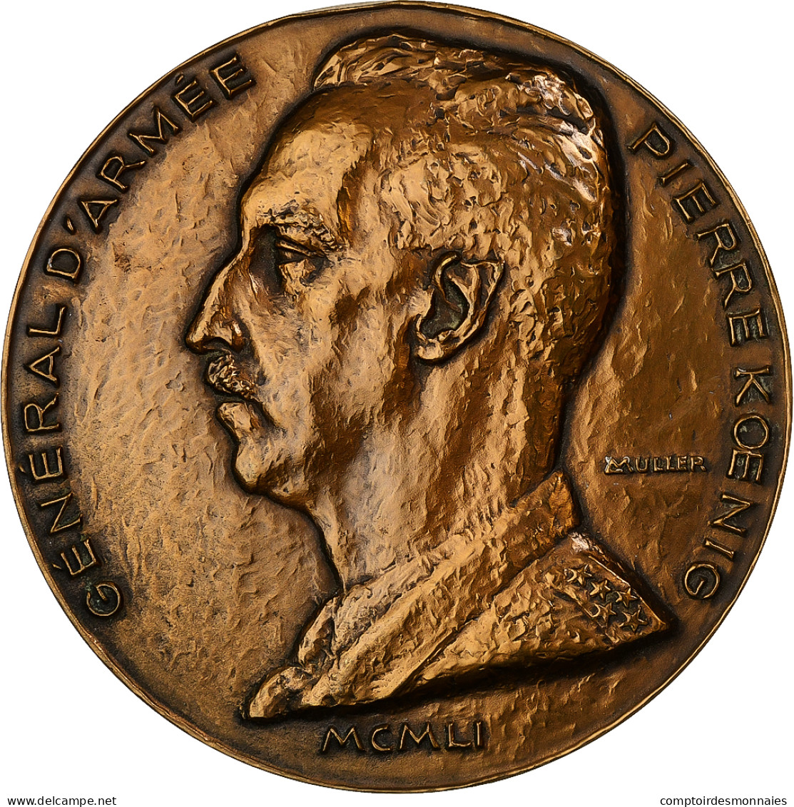 France, Médaille, Général D'Armée, Pierre Koenig, 1951, Bronze, Muller, SUP - Sonstige & Ohne Zuordnung
