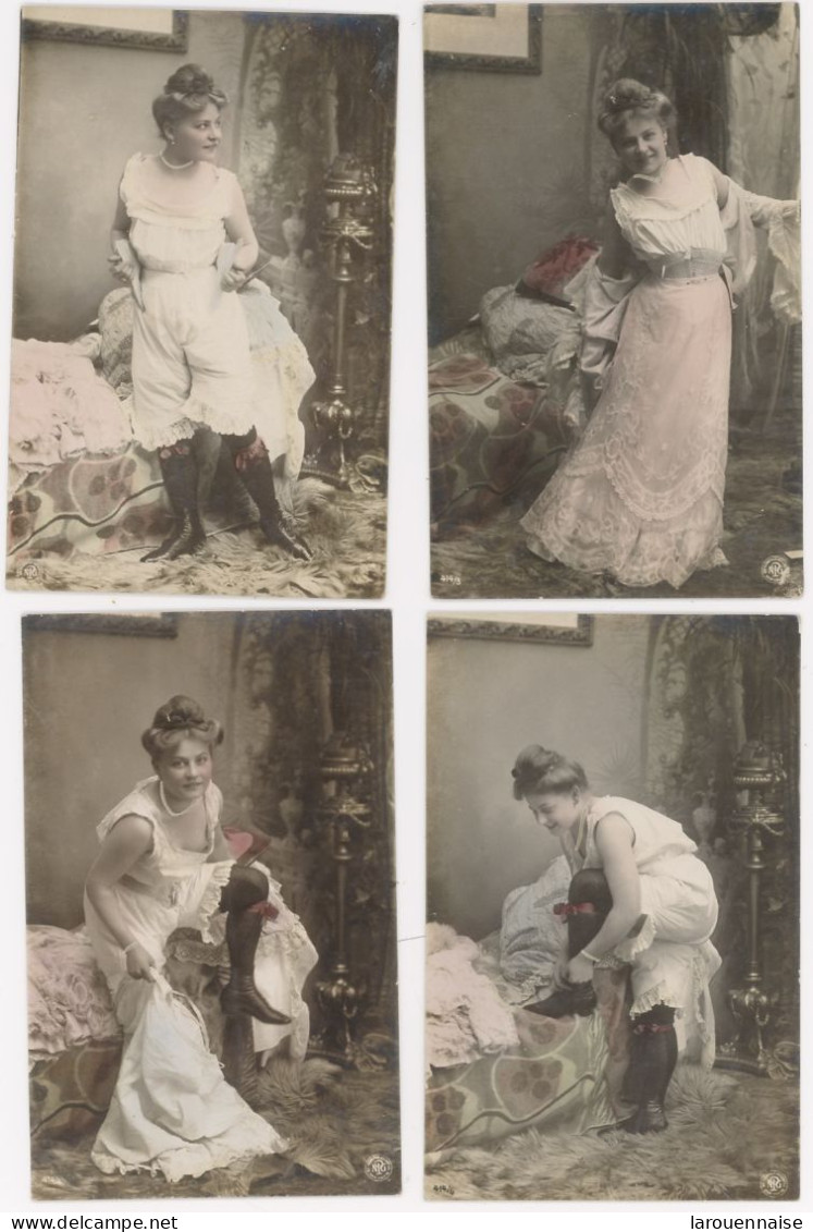 FEMME - EROTIQUE - LE DÉSHABILLAGE ET LA MISE AU LIT - SÉRIE DE 8 CARTES - Ed ALLEMANDE 1904 - Women