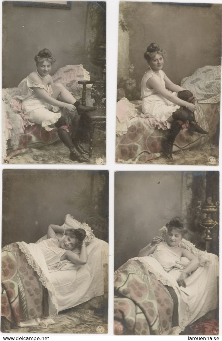 FEMME - EROTIQUE - LE DÉSHABILLAGE ET LA MISE AU LIT - SÉRIE DE 8 CARTES - Ed ALLEMANDE 1904 - Women