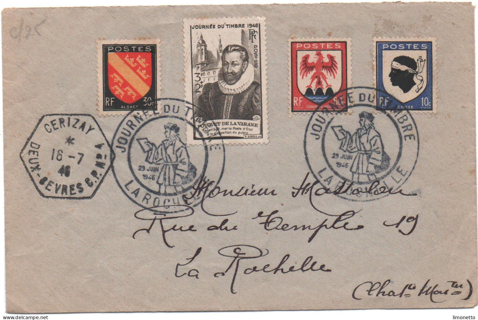 France - 1946 - Journée Du Timbre - La Rochelle - 29 06 1946 - Enveloppe Circulée - Bon état - ....-1949