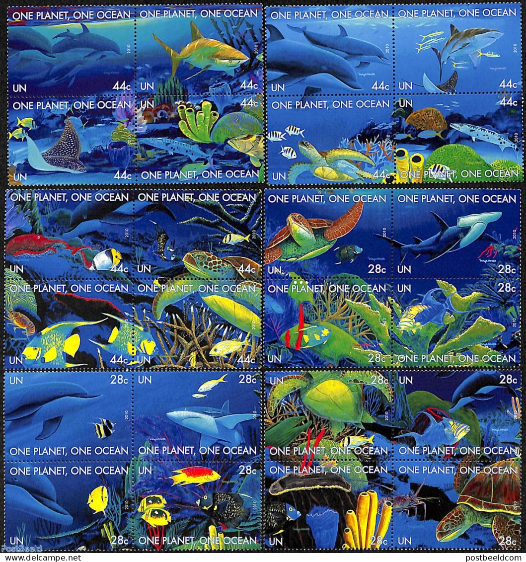 United Nations, New York 2010 One Planet, One Ocean, 24v, Mint NH, Nature - Fish - Turtles - Poissons