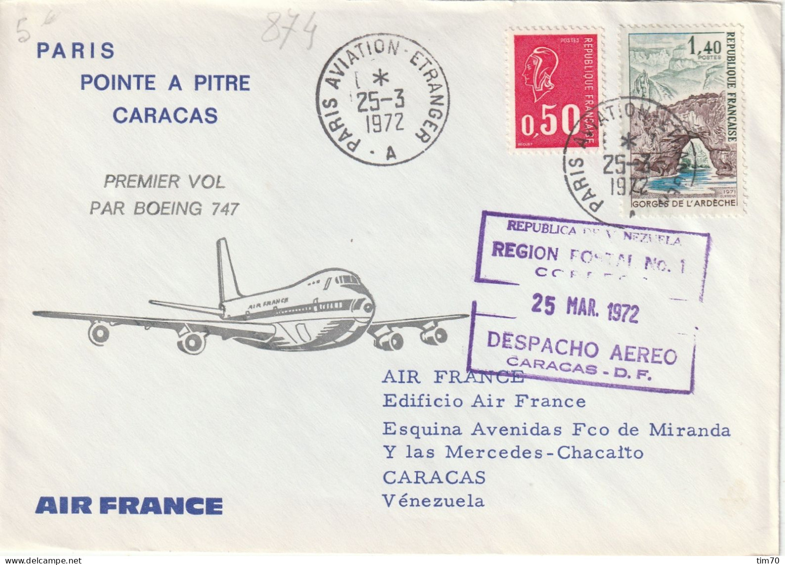 PREMIER VOL PAR  BOEING 747 - Manual Postmarks