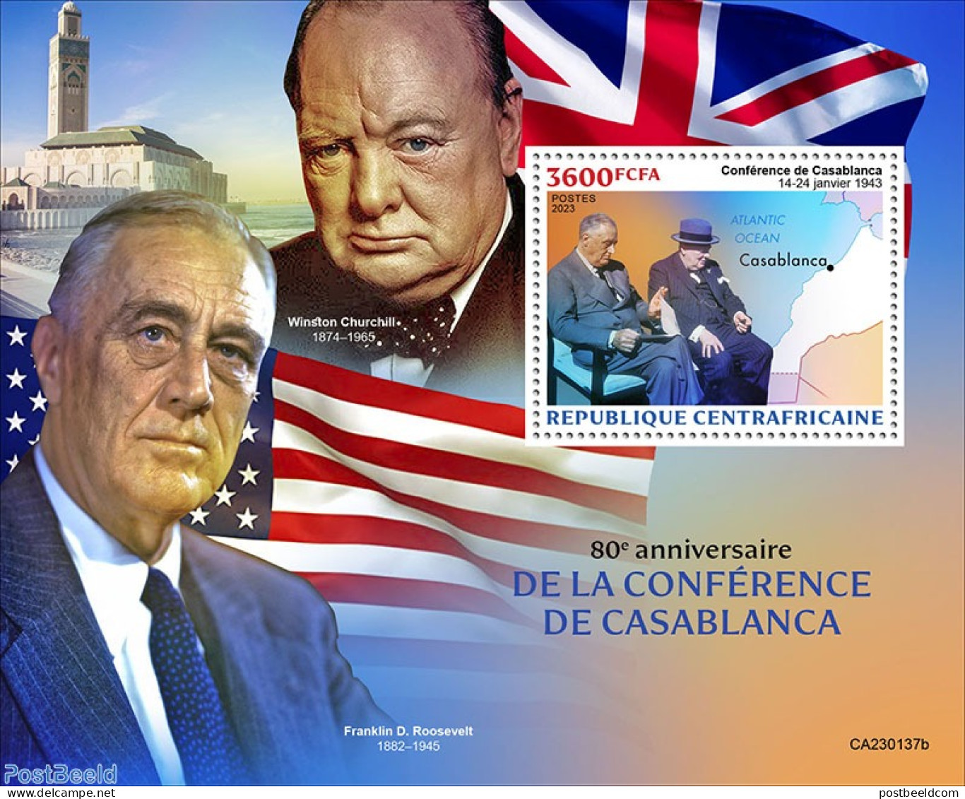 Central Africa 2023 Casablanca Conference, Mint NH, History - American Presidents - Churchill - World War II - Sir Winston Churchill