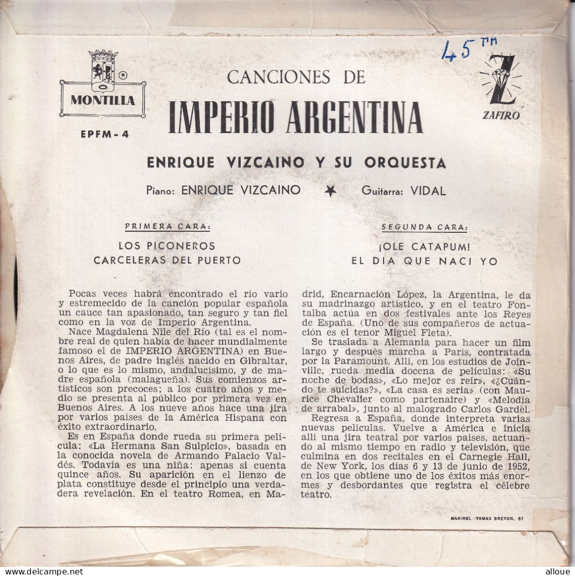 ENRIQUE VIZCAINO Y SU ORQUESTA - SPAIN EP - IMPERIO ARGENTINA - Wereldmuziek