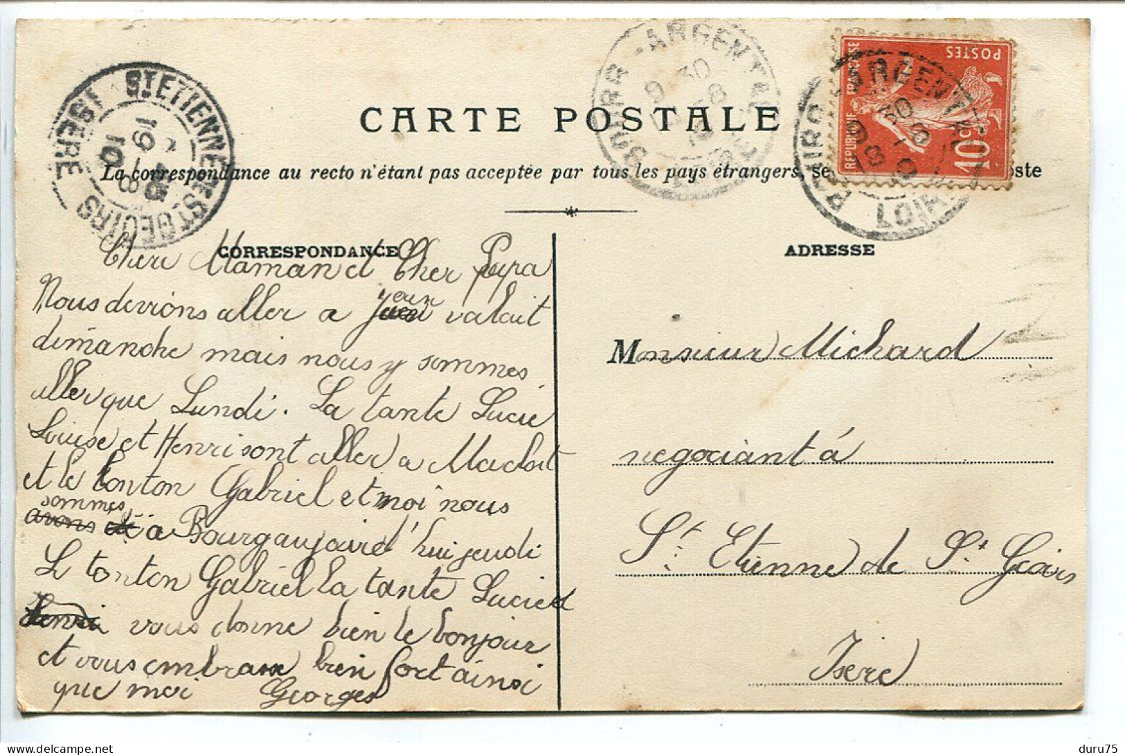 CPA Voyagé 1910 * BOURG ARGENTAL Place De La Liberté La Mairie Arbre Planté 18 Frimaire An II * Très Animée Foule - Bourg Argental