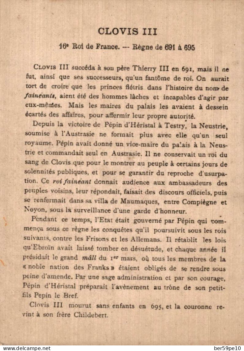 CHROMO LES ROIS DE FRANCE 16è ROI DE FRANCE CLOVIS III REGNE DE 691 A 695 - Other & Unclassified