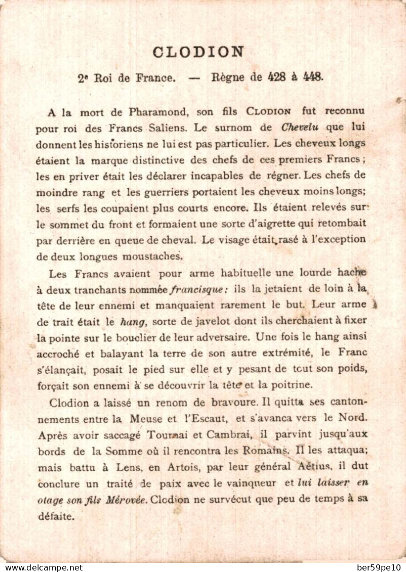 CHROMO LES ROIS DE FRANCE 2è ROI DE FRANCE CLODION REGNE DE 428 A 448 - Sonstige & Ohne Zuordnung