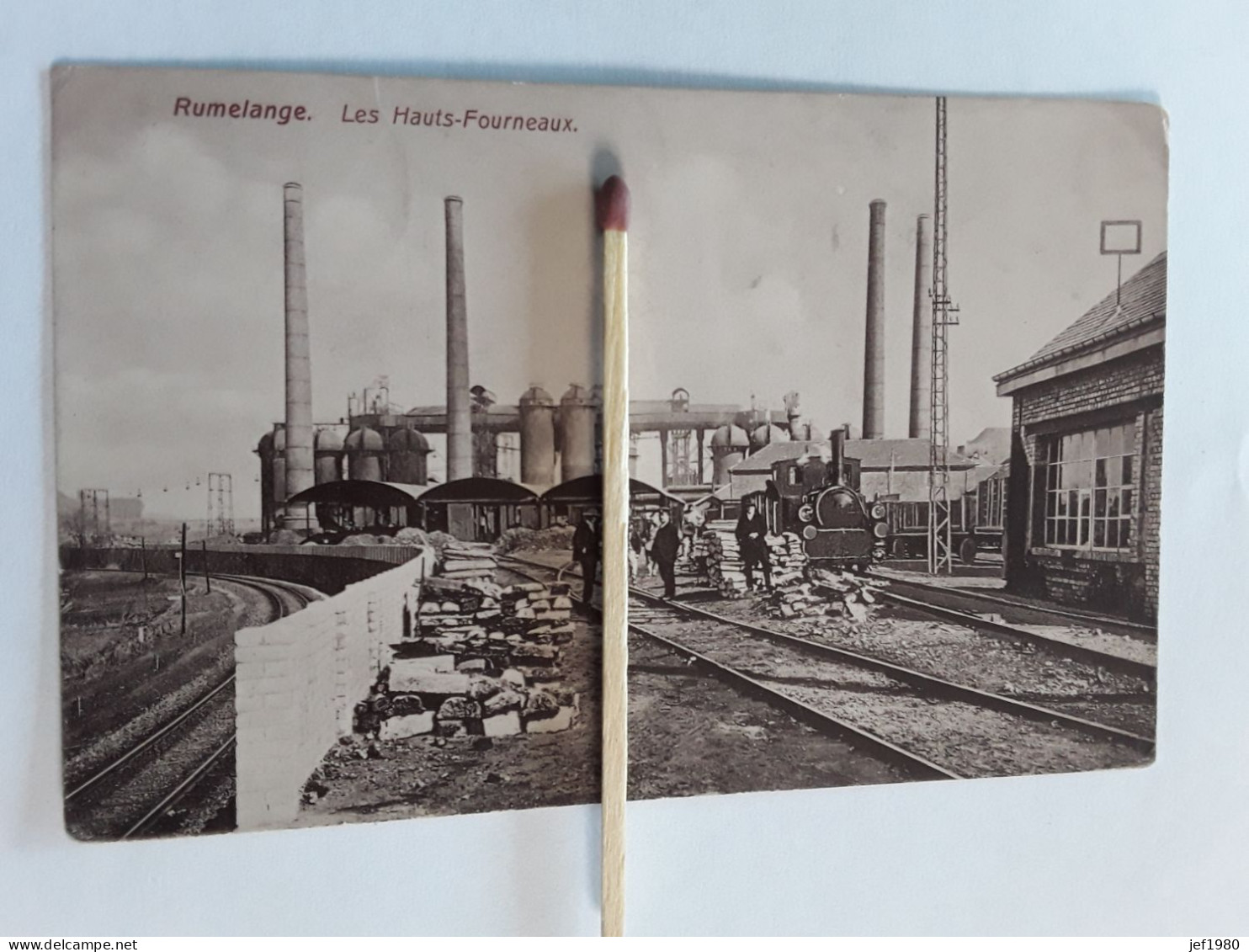 CARTE PHOTO RUMELANGE LES HAUTS FOURNEAUX VERZONDEN 1908 - Andere & Zonder Classificatie