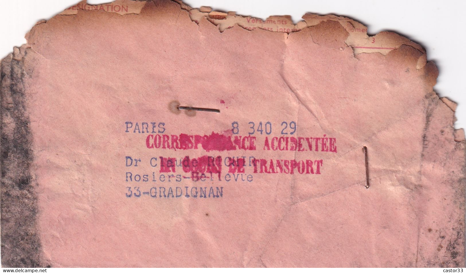 Enveloppe Courrier Accidenté En Cours De Transport - Unclassified
