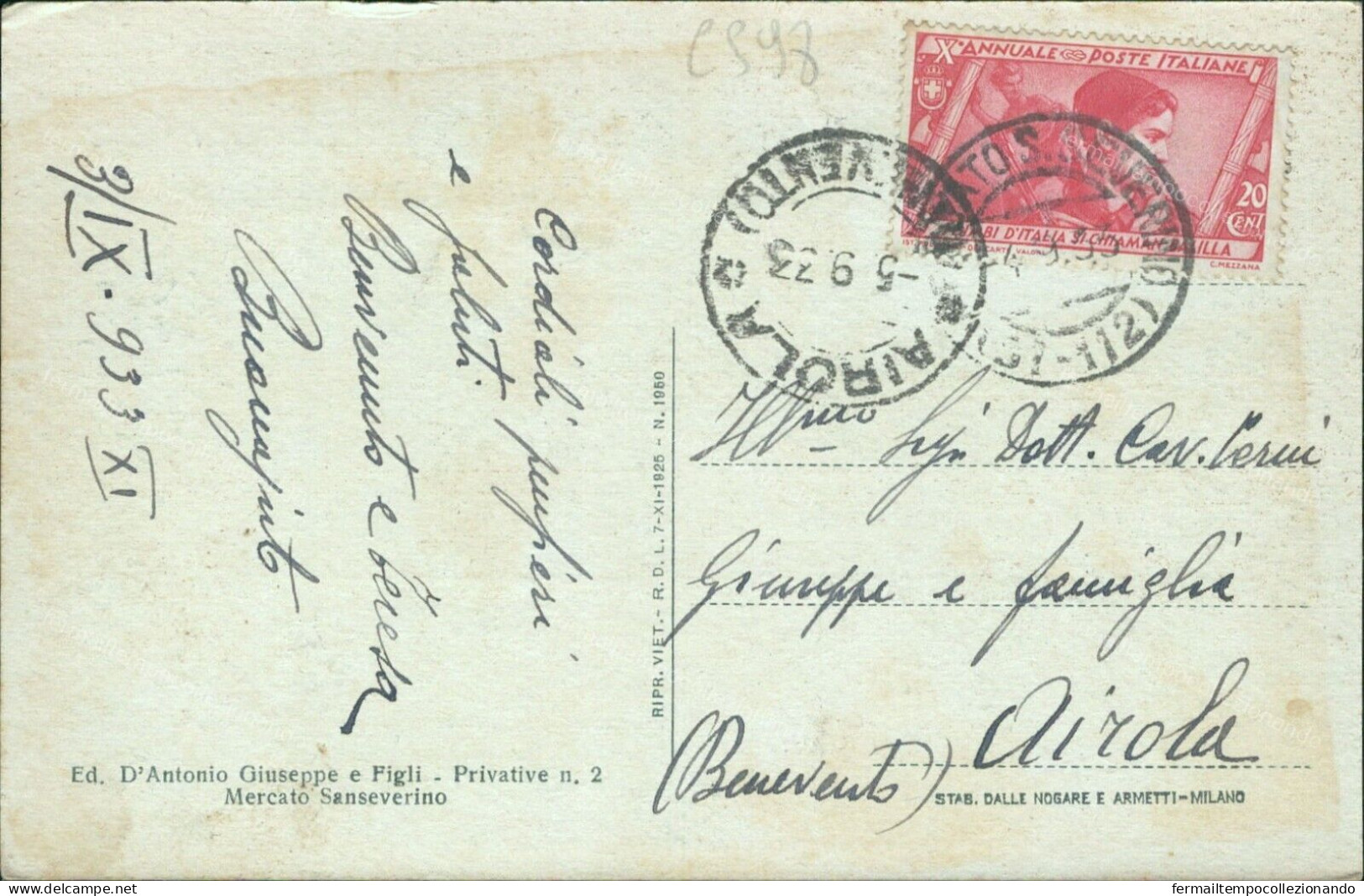 Cs98 Cartolina Mercato Sanseverino Municipio Provincia Di Salerno 1933 Campania - Salerno