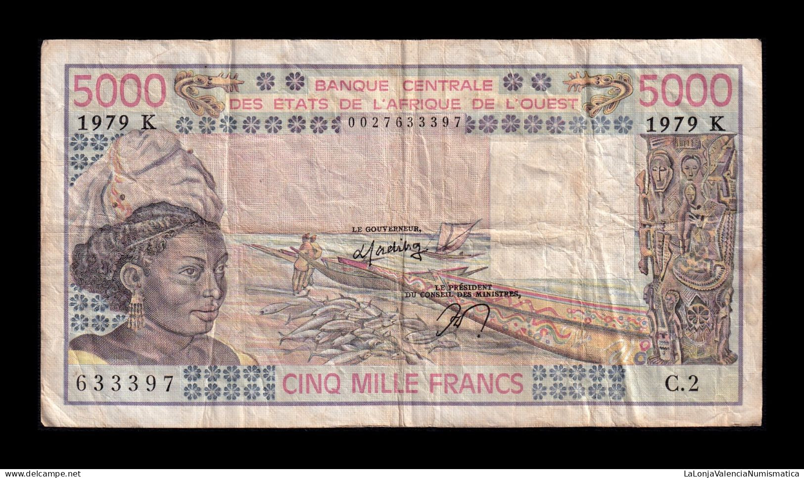 West African St. Senegal 5000 Francs 1979 Pick 708Kb Bc/Mbc F/Vf - États D'Afrique De L'Ouest